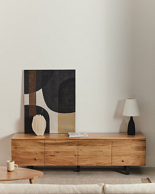 Тумба под телевизор Uxue с 4 дверцами из массива акации с беленой отделкой 200 x 58 см