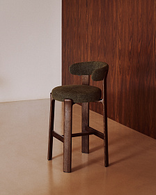 Барный стул Granite из зеленой синели и ясеня с отделкой орех 75 см