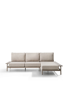 Уличный диван Vathi из бежевого алюминия с шезлонгом справа, 250 x 159 см