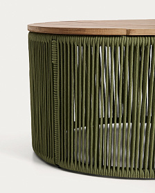 Уличчный столик Dandara из стали, зеленой веревки и массива акации Ø60 см