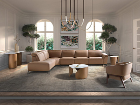 Диван модульный 5-ти местный 6281 с левым шезлонгом из светло-коричневой кожи