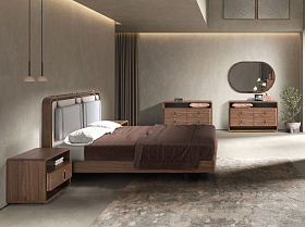 Кровать 7224 с обивкой из ткани бежевого и серого цвета