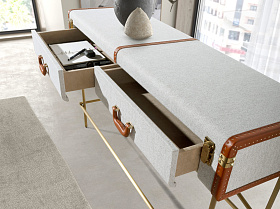 Консольный стол 3271 из шпона ореха и светло-серой ткани