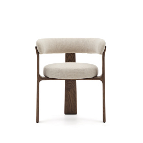 Granite Стул на 3 ножках из бежевого шенилла и массива ясеня в отделке орех