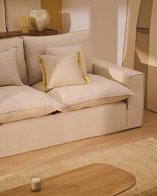 Anarela бежевый льняной диван 2-местный со съемным чехлом и подушками 240 см