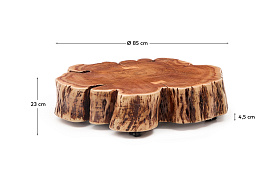 Журнальный столик Tavine из массива акации с выбеленной отделкой, с колесами Ø85 см