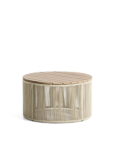 Уличчный столик Dandara из стали, веревки цвета экрю и массива акации Ø70 см