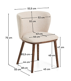 Стул Ciselia из бежевого шенилла с ножками из ясеня в отделке орех