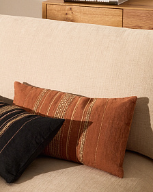 Чехол для подушки из льна Sairu оранжевого цвета с вышивкой из джута 30 x 50 см