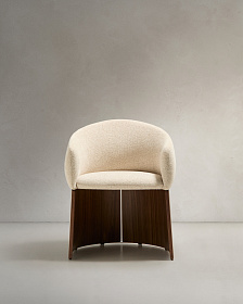 Стул Bosca из бежевого шенилла и орехового шпона