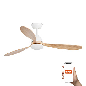 Потолочный вентилятор POROS Ш1320MM белый/сосна 3 PALAS 19W LED 2700K TUYA