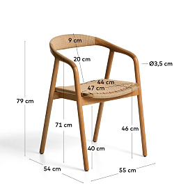 Уличный стул Derile из массива дуба в натуральной отделке и бежевой веревки