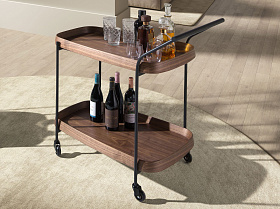 Тележка сервировочная 3290 из орехового дерева и черной стали