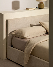 Кровать Nahiri бежевого цвета из шенилла с ящиком для хранения 180 x 200 см