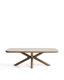 Уличный стол Mirtia из алюминия с отделкой под дерево и кремового спеченного камня, 240 x 110 см