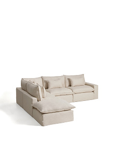 Угловой модульный диван Anarela бежевый из льна и вискозы со съемным чехлом, 307 x 347