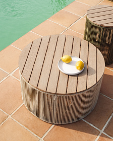 Уличчный столик Dandara из стали, веревки цвета экрю и массива акации Ø60 см