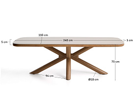 Уличный стол Mirtia из алюминия с отделкой под дерево и кремового спеченного камня, 240 x 110 см