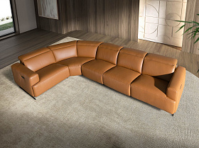 5-местный диван с реклайнером 6263 с левым шезлонгом из коричневой кожи