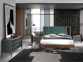 Кровать 7148/CP2305-B из экокожи темно-зеленого цвета