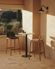 Уличный барный стул Alipa из акации и веревки цвета экрю, 75 см