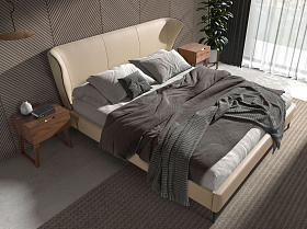 Кровать 7157/GC2002B из экокожи кремового цвета