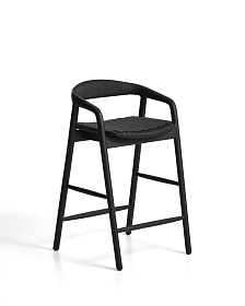 Уличный полубарный стул Derile из массива дуба и веревки в черной отделке