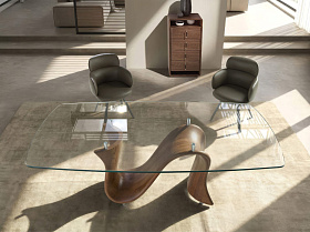 Овальный обеденный стол 1197 из закаленного стекла и ореха