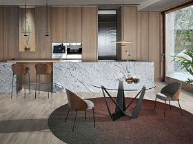 Стеклянный круглый стол c черными ножками CT2061 /1045 Ø150