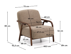 Кресло Sylo из серо-коричневого шенилла и ясеня с отделкой цвета орех