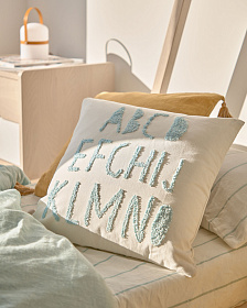 Keila Чехол для подушки из 100% хлопка с синим алфавитом 45 x 45 см