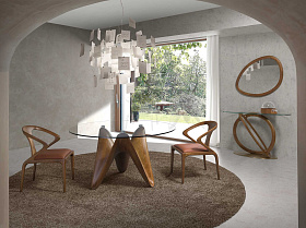 Круглый обеденный стол из закаленного стекла и ореха 1126-Ø130