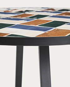 Уличный стол Tella из зеленой стали с разноцветной плиткой 90 см