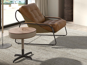 Круглый угловой стол 2156 из кожи, ореха и серой стали