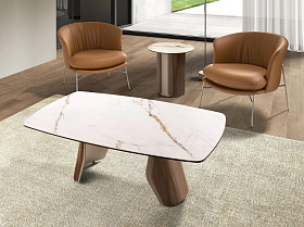 Овальный столик 2167 из керамики с мраморной отделкой, стали и ореха