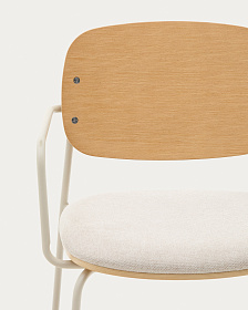 Стул Meli с подлокотниками с сиденьем из бежевого шенилла и бежевыми металлическими ножками