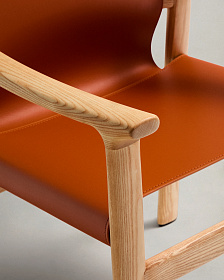 Стул Jan из переработанной кожи светло-коричневого цвета и ясеня в натуральном цвете