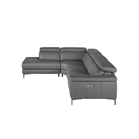 Угловой диван с реклайнером 5320-L-M9019 /6112 серый кожаный