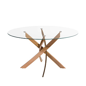 Круглый обеденный стол 1169 из стекла и стали цвета розового золота Ø140