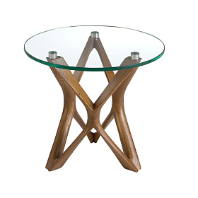 Круглый приставной столик 2127/LT17192 из закаленного стекла и ореха
