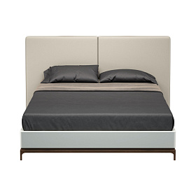 Кровать CALPE для матраса 160*200 отделка шпон ореха, экокожа PU78, светло-серый матовый лак RAL9002