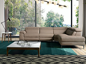 Угловой диван с реклайнером 5320-R /6043 кожаный бежевый