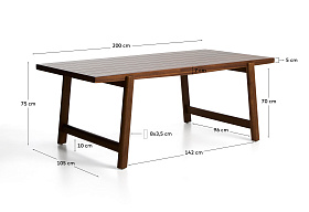 Уличный стол Itani из массива акации, 200 x 100 см