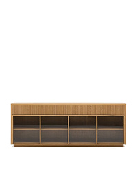 Сервант Helvine с 4 дверцами и 4 ящиками шпон дуба и закаленное стекло, 200 x 75