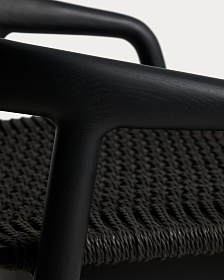 Уличный полубарный стул Derile из массива дуба и веревки в черной отделке