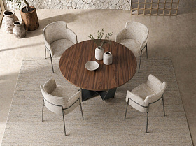 Круглый обеденный стол 1046-Ø140 из орехового дерева и черной стали