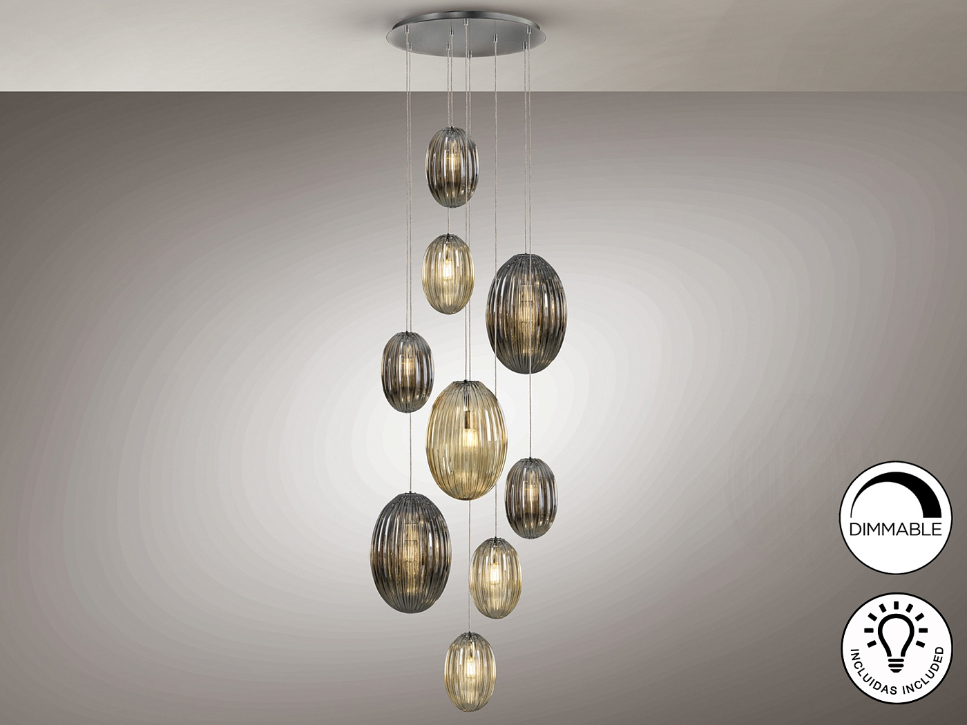 Подвесной светильник Ovila дымчатый/янтарный 9L