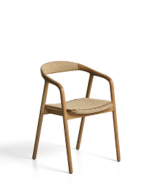 Уличный стул Derile из массива дуба в натуральной отделке и бежевой веревки