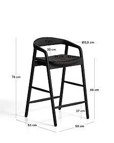 Уличный полубарный стул Derile из массива дуба и веревки в черной отделке