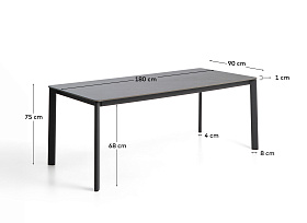 Уличный стол Anafi из спеченного камня и графитового алюминия 180 x 90см